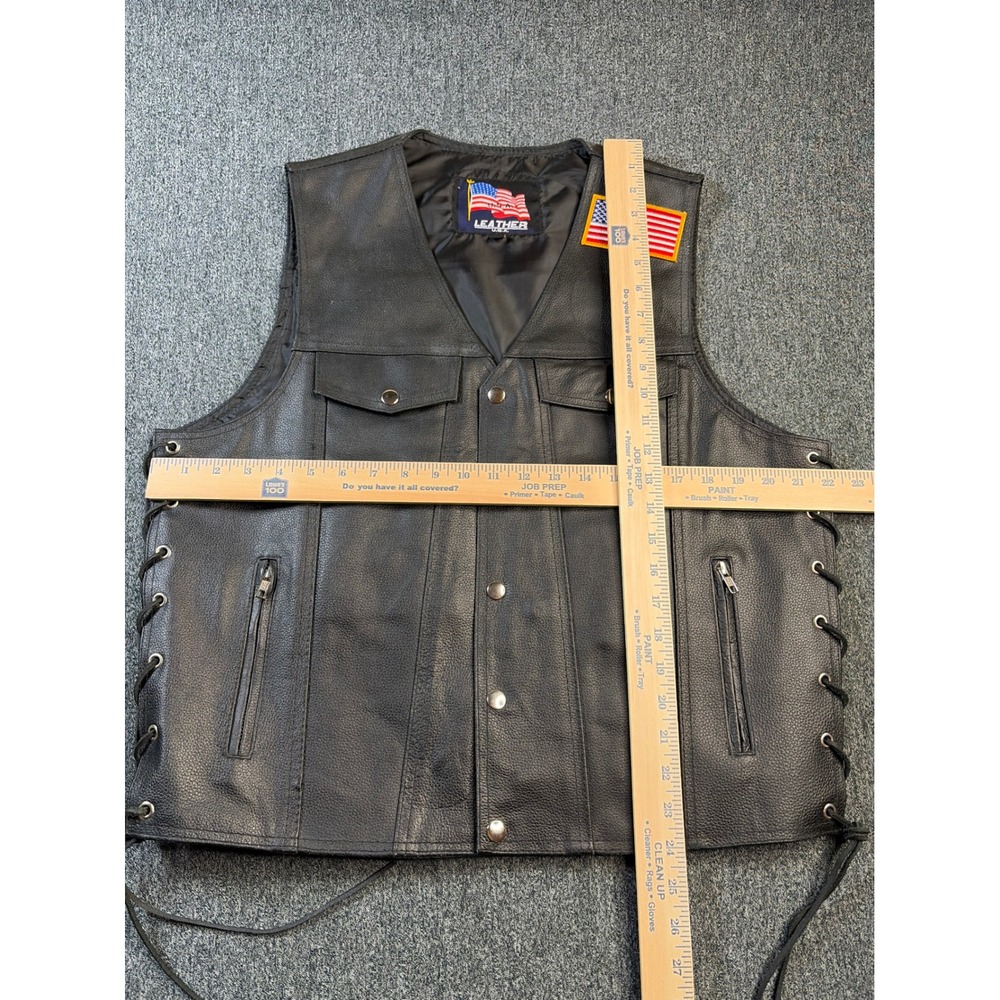 Leather USA Mens Motorcycle Vest Black Leather Side Lace Biker CCW Large L - Picture 7 of 7